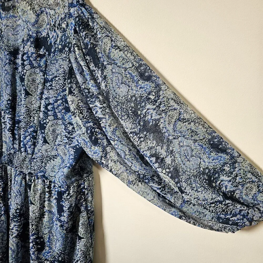 EUC JOIE PRINTED HIGH LOW MAXI DRESS V NECK LONGSLEEVES SIZE XXL